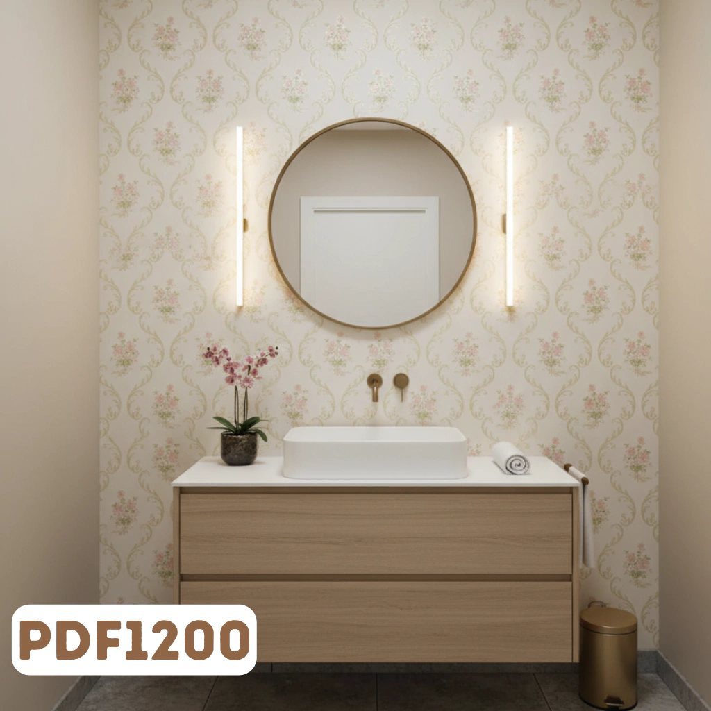 Floral Damask Rosa c/ Flores — ambiente ilustrativo